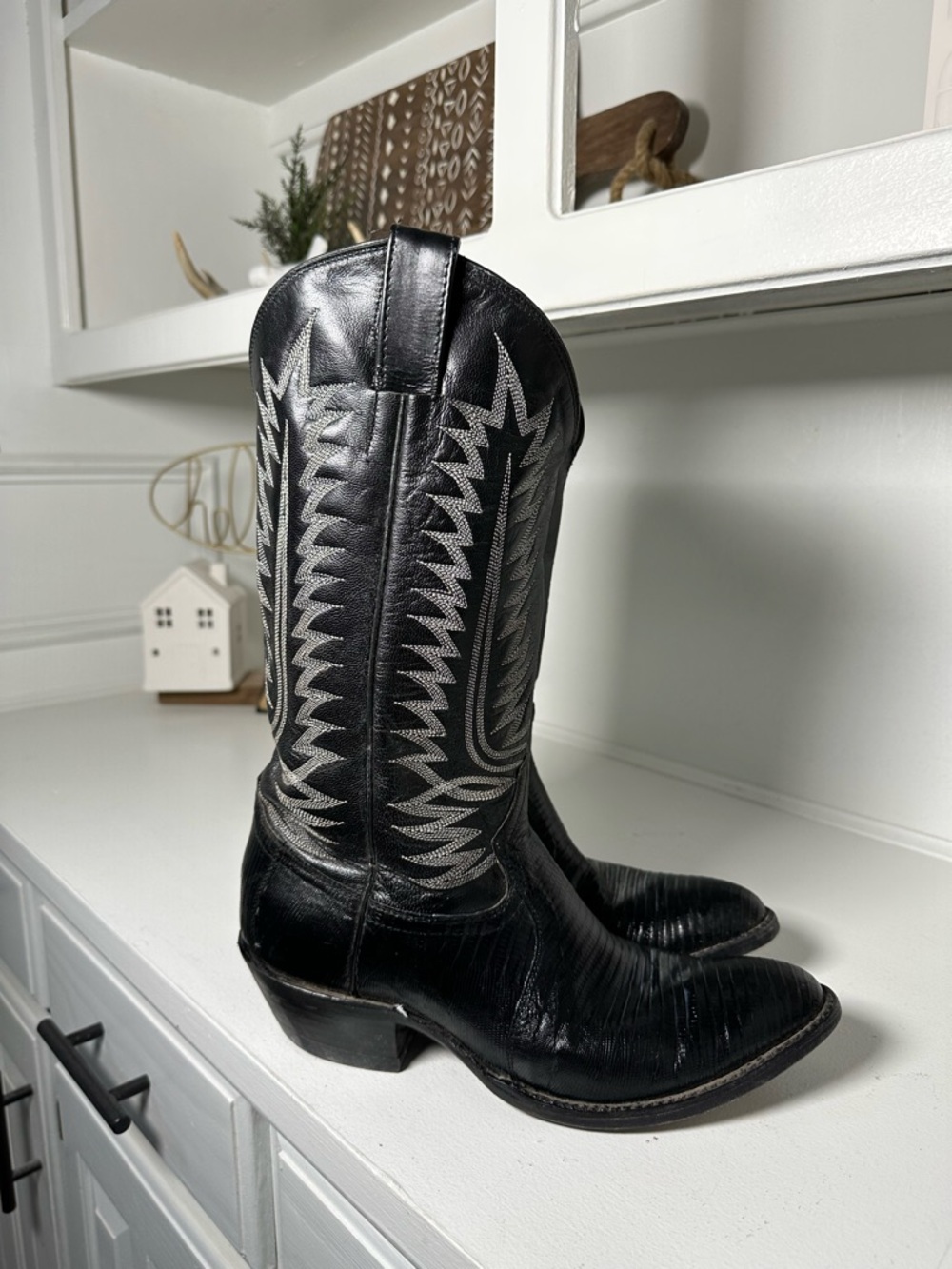 Vintage Cowtown Cowboy Boots Mens 9D Womens 10.5 Black Lizard USA Made Western - Picture 5 of 9